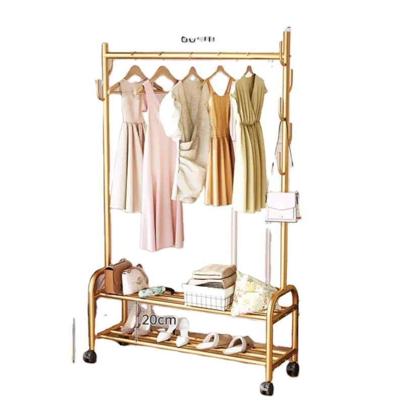 Rack de roupa com prateleira inferior de armazenamento, rack para pendurar roupas