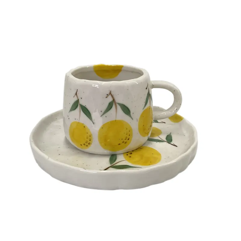 SYL INS peint à la main en céramique fruits tasse à café ensemble maison après-midi thé vaisselle assiette à dessert maison thé petit déjeuner tasse soucoupe