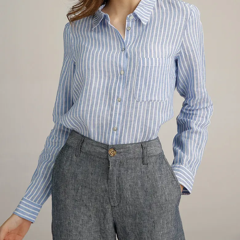 Blusa de lino para mujer, Top elegante de moda coreana, venta directa de fábrica