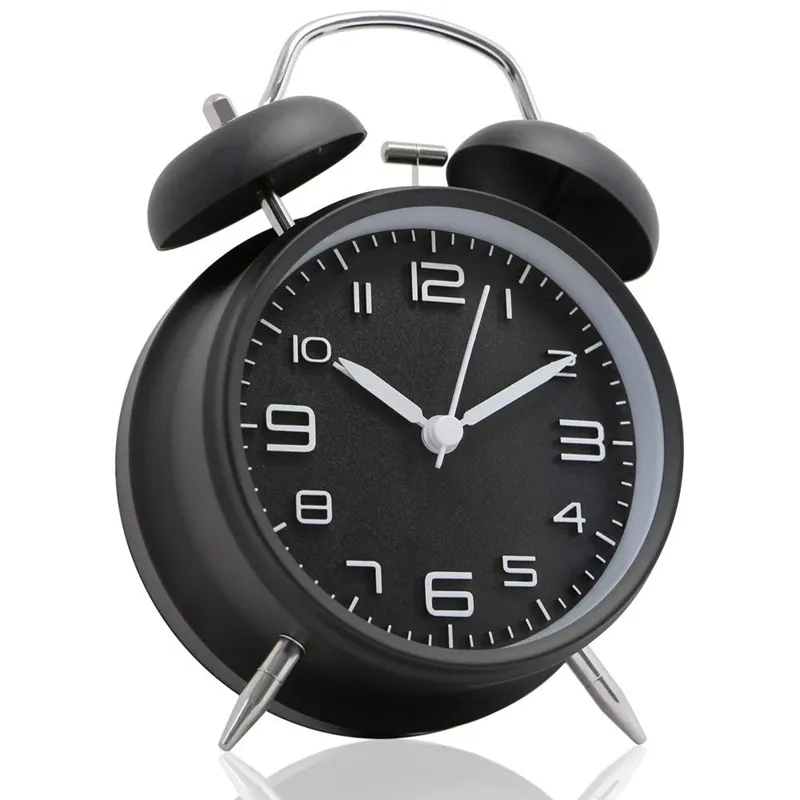 Relógio duplo 4 polegadas visor 3d, despertador com moldura de metal, função de luz de fundo, relógio de mesa para casa e escritório preto