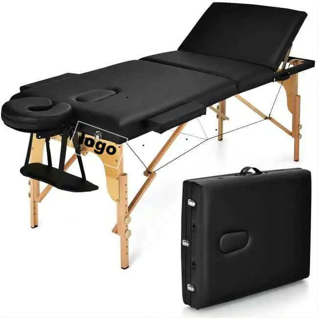 Cama de belleza portátil para tatuajes, cama de masaje Facial, cama de masaje de 3 pliegues, mesa de masaje de madera, muebles de salón