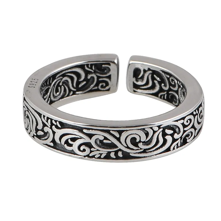 Real Silver Jewelry S925 Sterling Silver Ring Art Fashion Silver Ring Grass Ring for Women