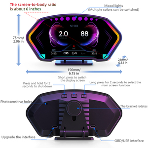 P3新车平视显示器，带OBD + 全球定位系统、坡度计、速度计、彩色6英寸液晶显示屏 - Product Image 3