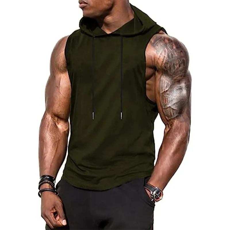เสื้อกล้ามมีฮู้ดสำหรับผู้ชายเสื้อกล้ามออกกำลังกายแขนกุดสำหรับยิมฟิตเนสยิมฟิตเนส