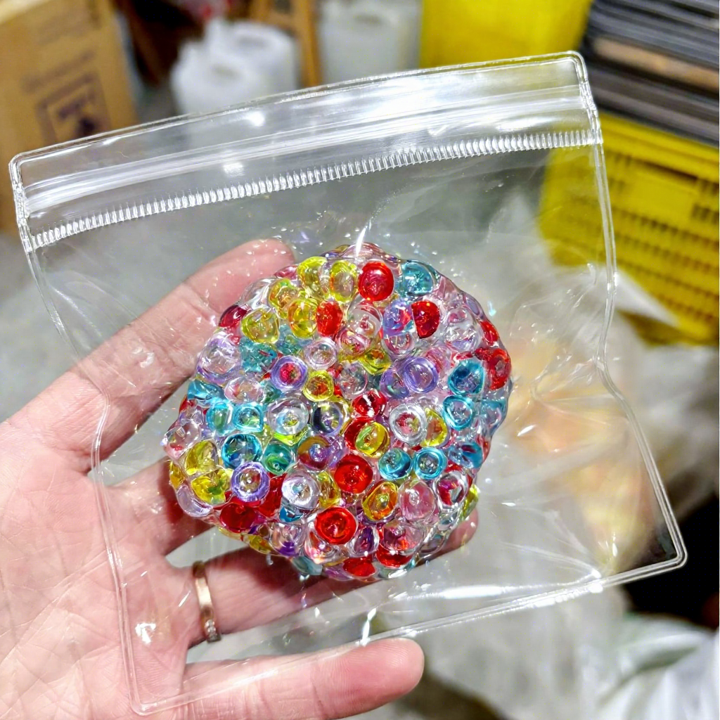 Balle hochet à perles colorées de 6 cm
