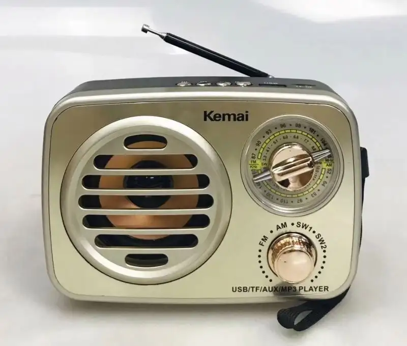 KEMAI-Radio MD-307BT de madera Vintage para el hogar, dispositivo de Radio de graves de onda corta, Am/fm, portátil, tarjeta Tf, antiguo