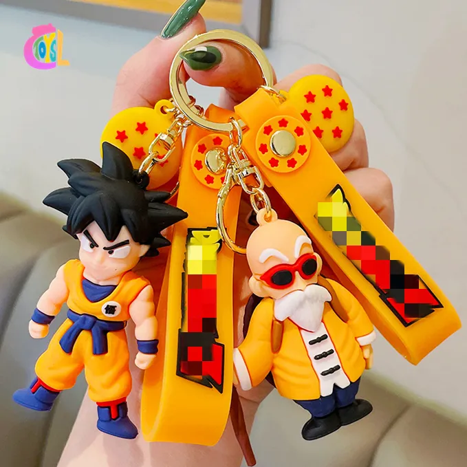 Venta al por mayor estereoscópica muñeca llavero colgante Anime personaje de dibujos animados regalo lindo Anime Dragon Balls llavero para niños niñas