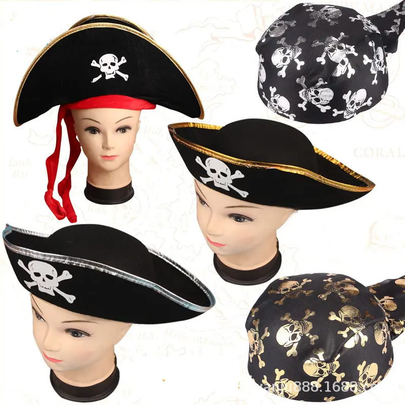 A401112 stampa teschio cappello da capitano pirata caraibico accessori per costumi da pirata decorazioni pirata cappello da festa personalizzato