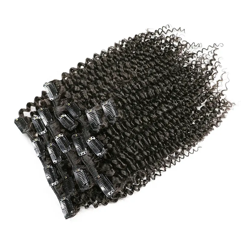 Clip riccia lunga dei capelli brasiliani vergini ricci crespi di grado 10a + nell'estensione dei capelli umani per le donne nere