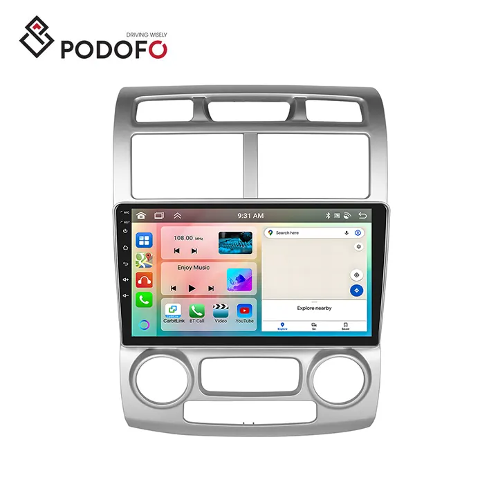 Podofo Android Car Radio 9 pulgadas Car Stereo Frame para Kia Sportage 2005-2010 Unidad de mano izquierda Carplay Android Auto WiFi GPS FM RDS