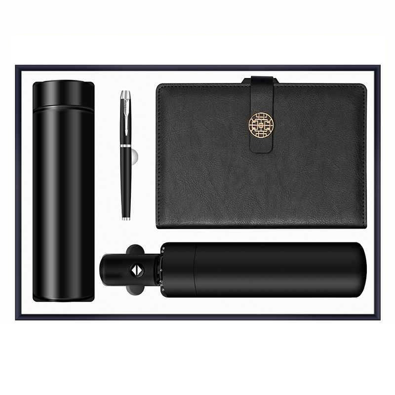 Noir-(flacon + cahier + stylo + parapluie)