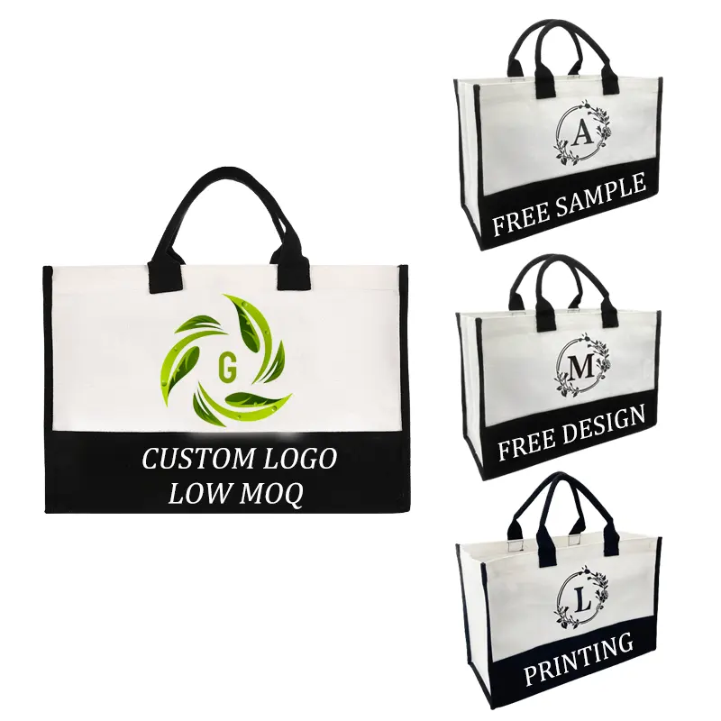 Kustom cetak huruf Logo Letterprint katun polos perjalanan pantai bahu tas tangan kosong belanja tas jinjing kanvas untuk wanita