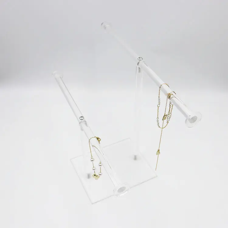 Custom Clear Acrylic Round Bracelet Display Holder 2 Tier T-bar Jewelry Display Acrylic Bracelet Display Stand