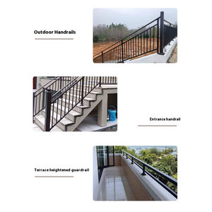2/3/4/5ウッドセメントコンクリートステップハンドレール屋外錬鉄製手すりフロントポーチ階段用高齢者用 - Product Image 3