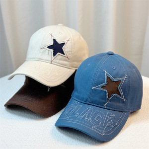 New Distressed Embroidered Hat Five-pointed Star Personality <strong>Cap</strong> Wholesale Pentagram Baseball <strong>Cap</strong> - Product Image 2