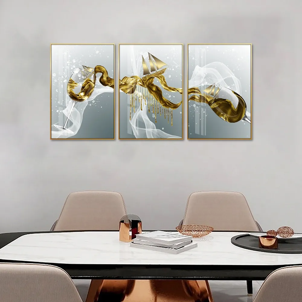 Huamiao 40 × 60 cm Phantasie Landschaftsbecher und Segelboot Glasmalerei Gemälde Wandkunst Heimdekoration