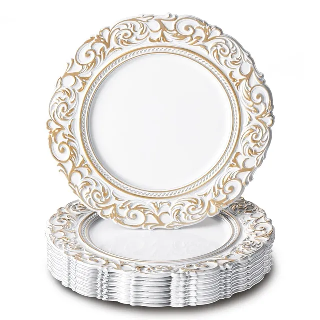 Piatti da tavolo da 13 "per decorazioni da tavola feste per cena elegante in plastica bianca trasparente per matrimonio