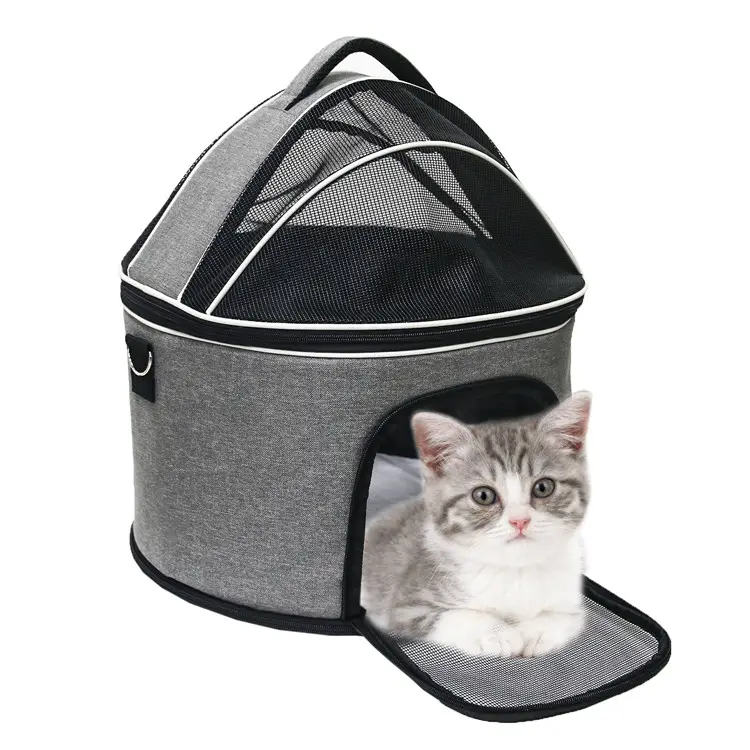 Cage de transport pour animal de compagnie, dispositif Portable et pliable sur les côtés, pour chiens et chats, niche avec sangles et tapis polaire, usage en intérieur et en extérieur