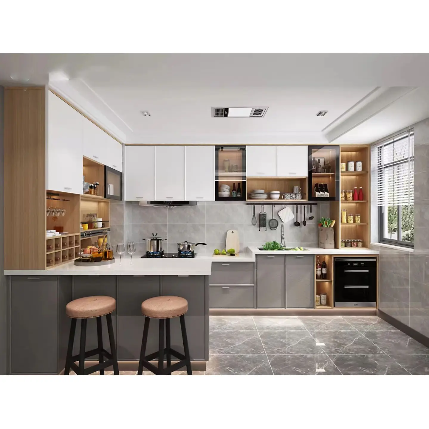 El yapımı açık gri parlak depolama dolapları mutfak mobilyası tasarım mutfak dolabı modern/mutfak dolabı