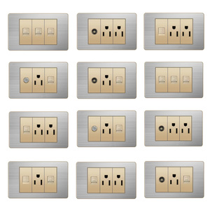 Gold <strong>Function</strong> Key Stainless Steel Gold Panel American Standard Series 118 * 74mm Wall Mounted <strong>Computer</strong> Combination Socket Switch