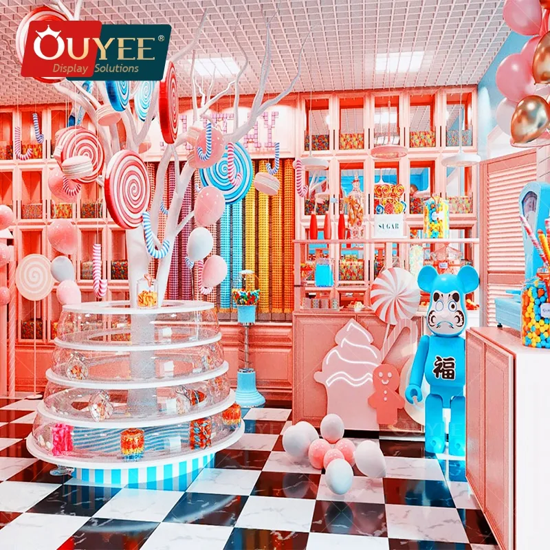 Muebles de decoración para tienda de dulces, expositor de dulces con diseño de tienda de dulces