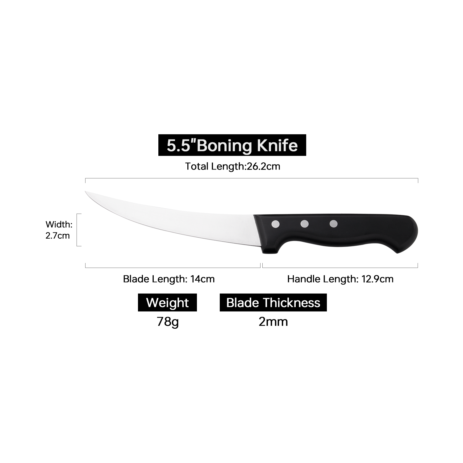 Coltello disossante nero da 5.5 pollici