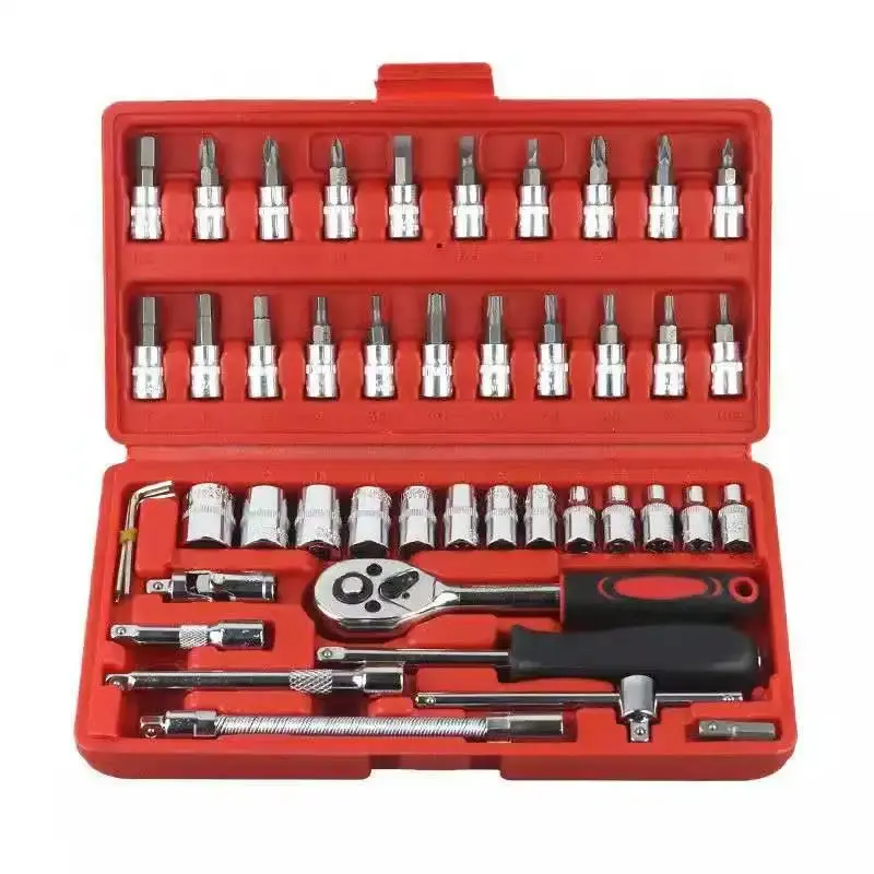 46 Uds Kit de enchufe caja pequeña Juego de Herramientas mecánicas de coche Llave combinada juego de herramientas de mano reparación de automóviles Juego de llaves de vaso herramientas