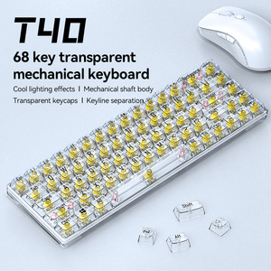 T-WOLF T40便携式游戏键盘68键机械键盘带透明键帽设计透明键盘