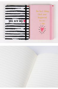 Juego de libreta a rayas y puntos, caja de regalo con forma de corazón, diario, tapa dura personalizable, negro y blanco