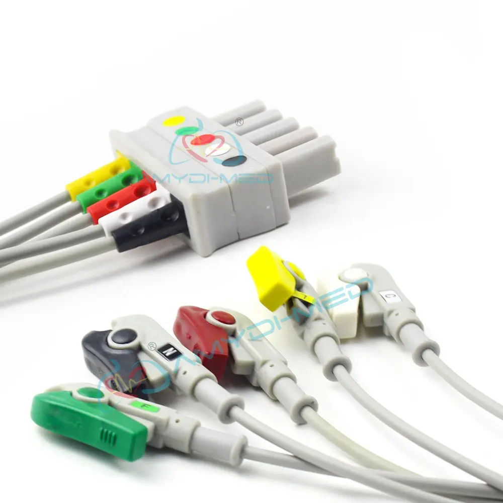 Cable paciente de los alambres de ventaja de 5Pin ECG para el cable de Siemens Mindray ECG con AHA IEC Clip Snap Leadwires
