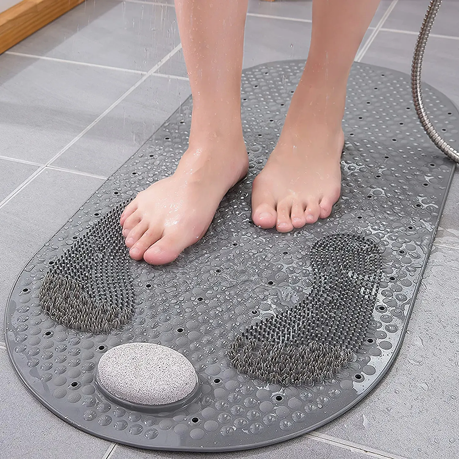 Ovale Badewannen matte mit rutsch festen Saugnäpfen und Ablauf löchern Rutsch feste Bade matte mit einem Bimsstein für die Fuß massage