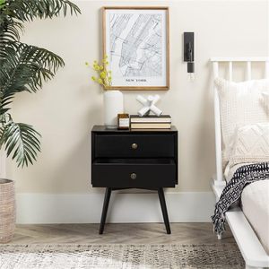 Meados do século Modern Wood Nightstand <span class=keywords><strong>Side</strong></span> Table Quarto Armazenamento Gaveta Cabeceira <span class=keywords><strong>End</strong></span> Table, 2 gavetas