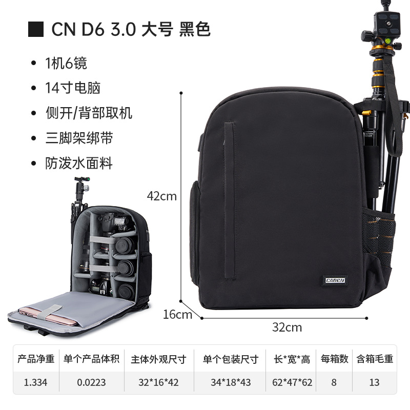 Cn+d6+3.0 ขนาดใหญ่ สีดำ + ผ้าคลุมกันฝน
