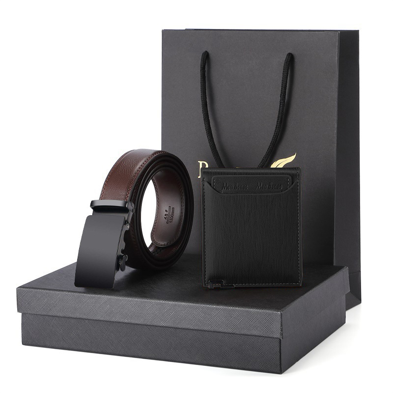 Cuir marron noir avec argent sac cadeau noir-ceinture au deuxième étage
