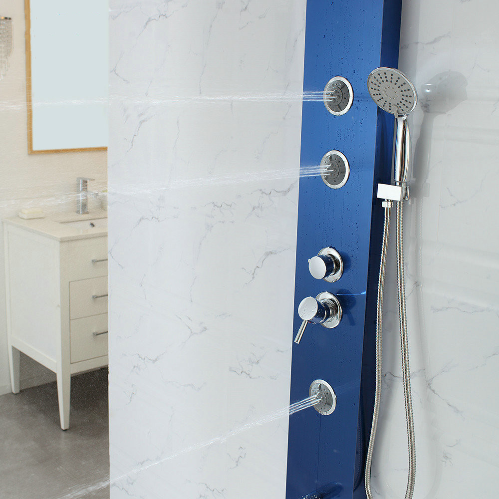 Modern Style Bathroom Hardware Wall Mounted Blue Brushed Stainless Steel Shower Panel