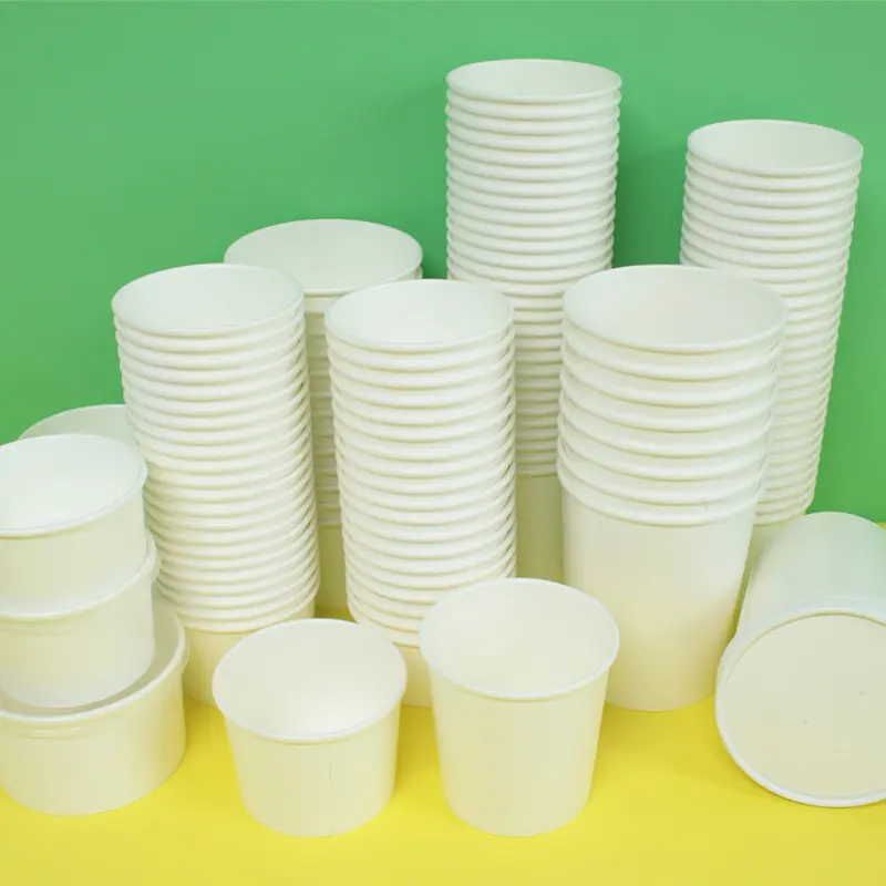 Recipientes descartáveis de sopa para alimentos de papel branco de 8 onças com revestimento de PE duplo poli-revestido