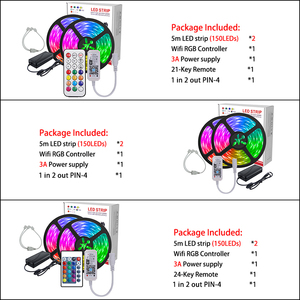 フルセット<span class=keywords><strong>10M</strong></span>スマートライトストリップ5050 RGB 60LED/M IP20/IP65 & EU/US/UK/AUプラグ電源アダプター & LEDWiFi調光リモートコントローラー - Product Image 6