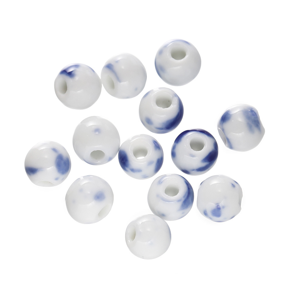 Perles en céramique - porcelaine bleue et blanche saupoudrée