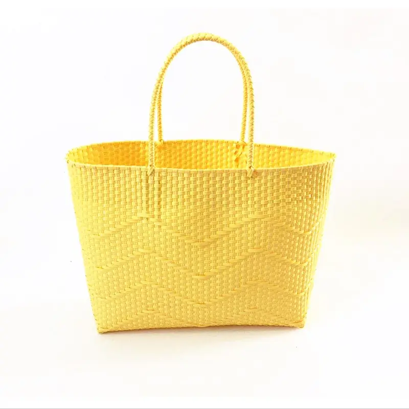 Frauen Dame Zwei Griffe Hersteller Kunststoff Stapelbare Einkaufstaschen Pp Gürtel Weave Storage Basket