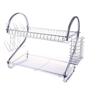 2-Tier <strong>S</strong> Shape <strong>Dish</strong> Drainer <strong>Rack</strong> with Utensil Holder Metal Plate Storage <strong>Rack</strong>