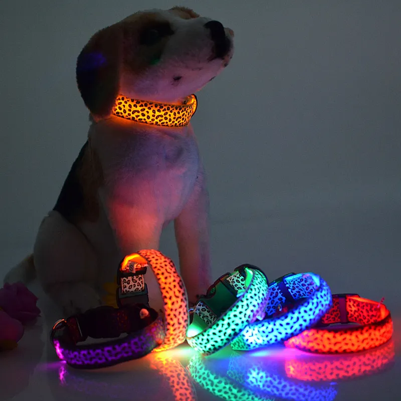 Led Kleurrijke Hals Verstelbare Polyester Glow In The Dark Dierbenodigdheden Halsband Voor Pet