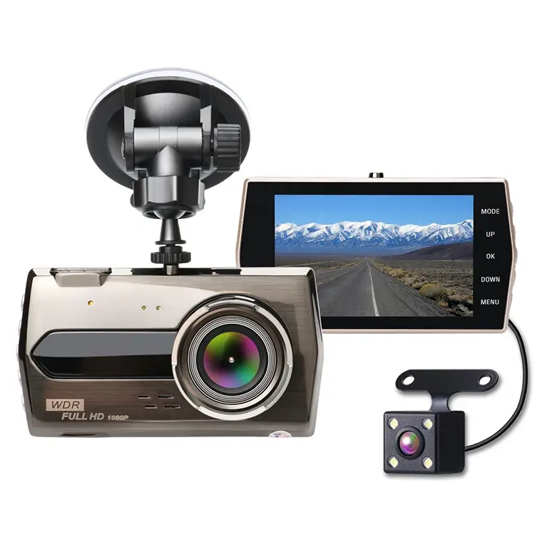 جهاز تسجيل فيديو رقمي للسيارات مسجل فيديو 170 درجة واسعة زاوية عدسة مزدوجة الخلفية نظام استشعار للركن 1080P كاميرا عدادات السيارة مسجل