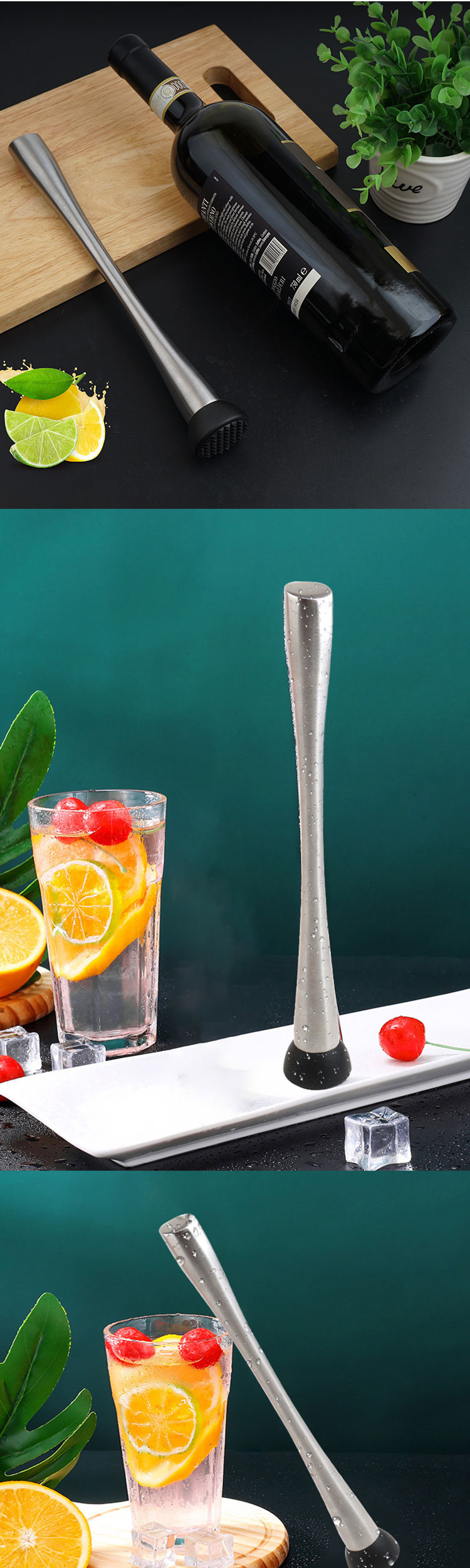 Factory Direct Sell  Stainless steel Silver color bar muddler