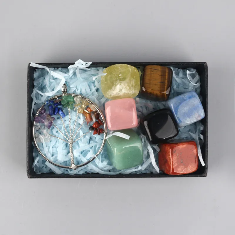 Cubo de cristal de alta calidad, tallado a mano, caja de regalo de siete chakras, venta al por mayor