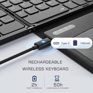 Rechargeable Multimedia Keys Foldable Ergonomic Bluetooth Wireless <strong>Keyboard</strong> With Touchpad Mouse Pad - Product Image 2