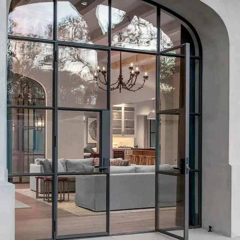 Fransız siyah balkon veranda kapısı ferforje salıncak Crittall kapı çelik cam salon pencere ve kapılar
