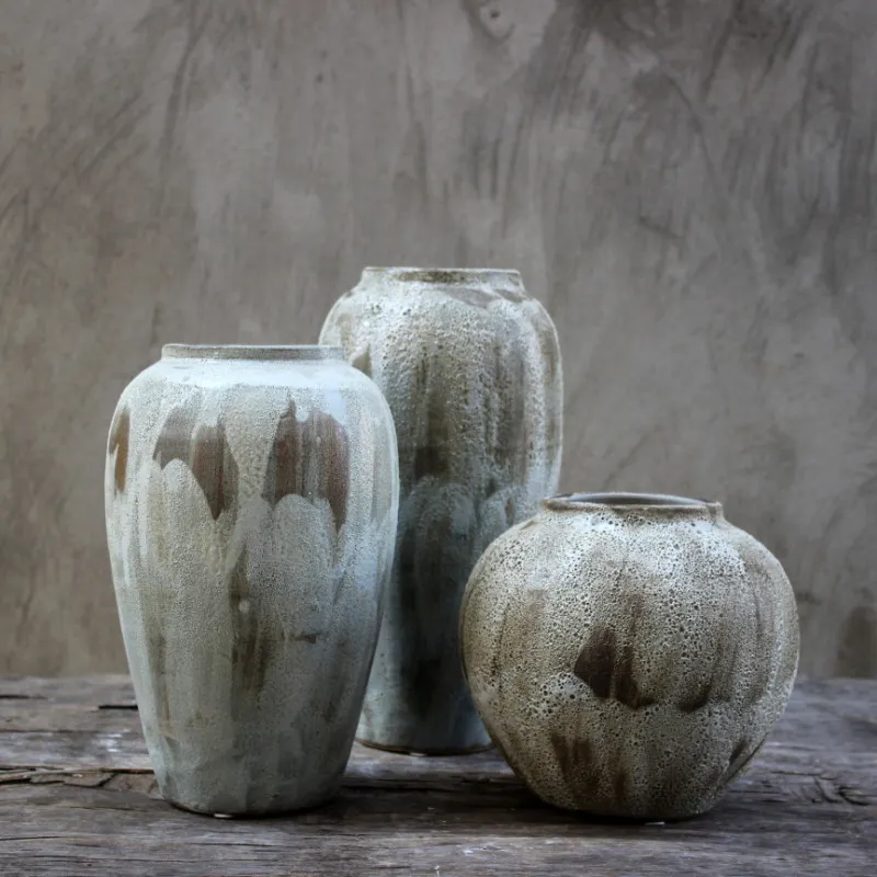 Gaya Cina Ikebana Lingkaran Kuning Jahe Jar Antik Keramik Vas untuk Dekorasi Rumah