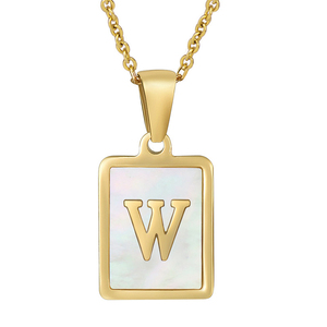 Minimalist Stainless Steel Jewelry Alphabet Square Initial Natural Shell Letter W Necklaces for Women