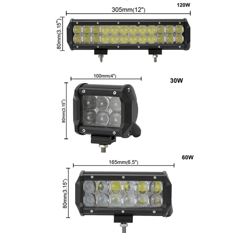 Barra de luz LED de 4 ", 30W, 60W, 12 pulgadas, 120W, 4D, lámpara antiniebla para camiones todoterreno, 4X4, 4WD, luces de trabajo de conducción Combo de barco de 12V