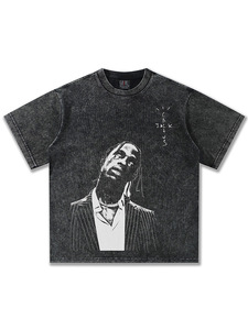 Travis erkek 300 gram bol tişört 100% pamuk yaz sınır ötesi ağır taban doğrudan enjeksiyon baskılı kısa kollu Hip Hop - Product Image 5